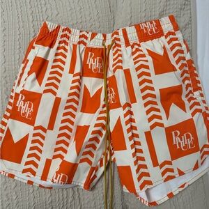 Rhude Orange & White Graphic Swim Shorts